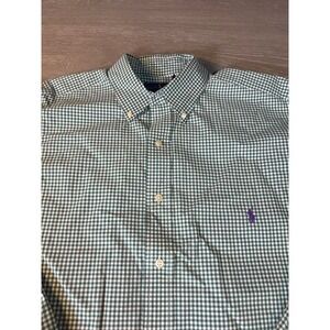 Ralph Lauren Mens XLT Green Gingham Stretch Cotton Button Down Shirt Long Sleeve